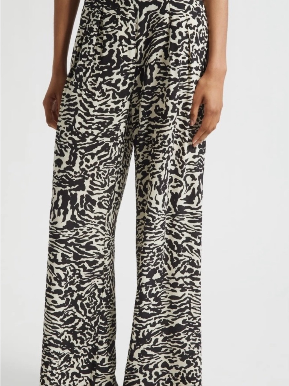 🔥Ulla Johnson Silk Black and Cream Abstract-Print Wide Leg Pants